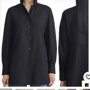 Lafayette 148 New York Black Button-Front Tunic Blouse